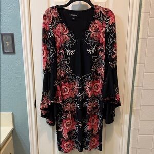 Roz & Ali Black Dress with Red Floral Pattern